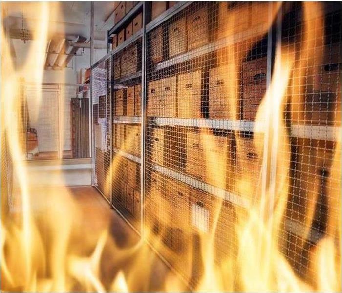 Fire inside a storage warehouse